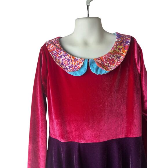 Twirly Girl Girls‎ Knee Length Collared Velvet Dress 12 Purple Pink Long Sleeve - Picture 2 of 5